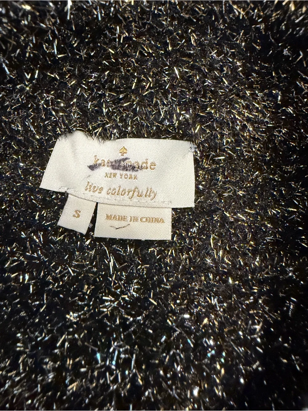 Retro Glam Kate Spade Black Gold Metallic Sparkle Sweater S NWOT